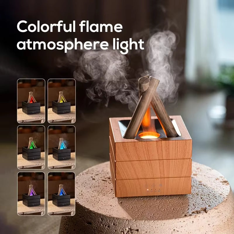 Simulated Flame Aroma Diffuser Bonfire Air Humidifier Ultrasonic Cool Mist Maker Fogger LED Essential Oil Lamp Diffuser