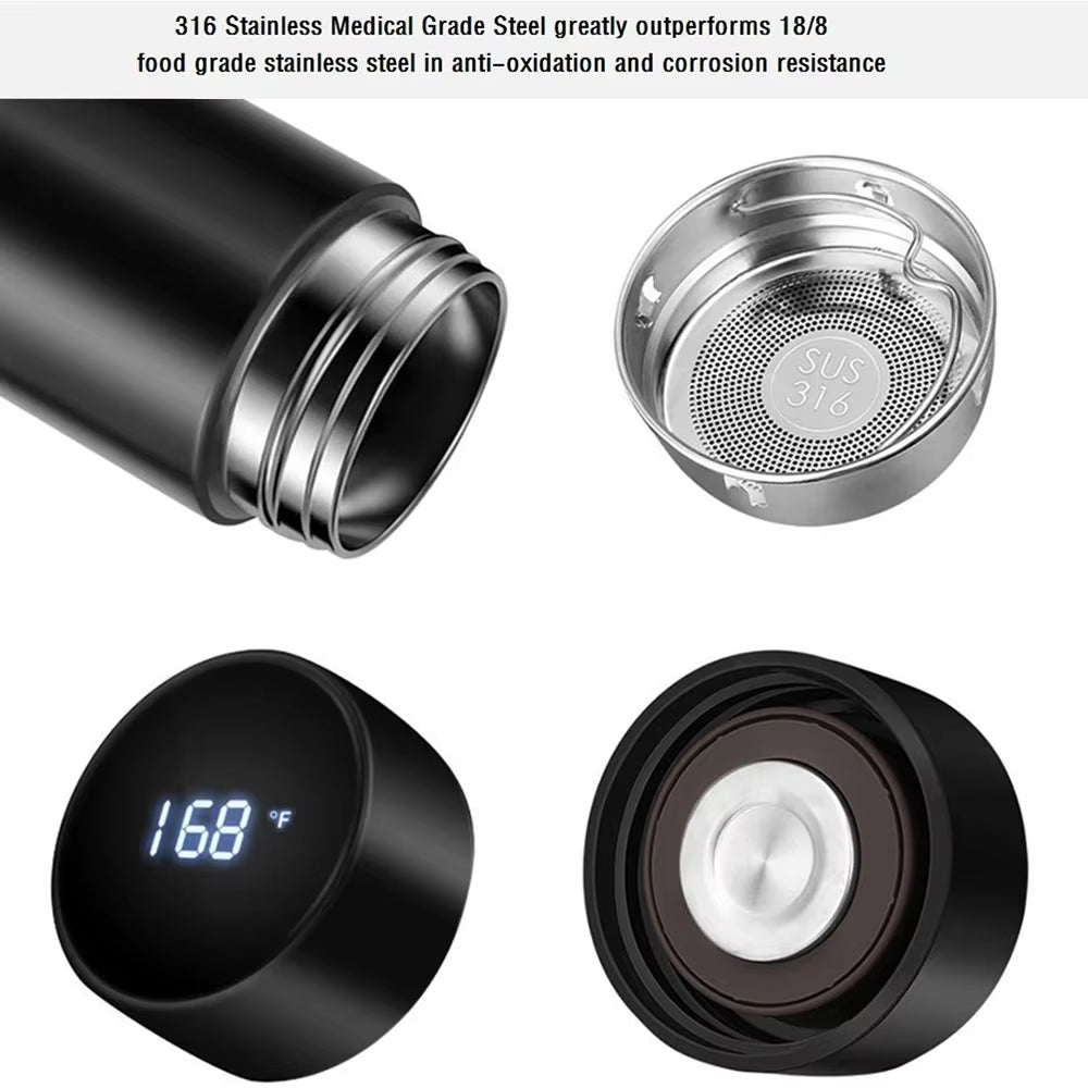 500Ml Thermos Bottle Smart Cup Digital with Temperature Display 304 Stainless Steel Thermos Bottle Long-Lasting Heat