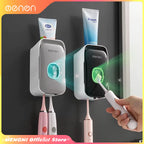 Automatic Toothpaste Dispenser Wall-Mounted Bathroom Toothpaste Squeezer Punch-Free Toothbrush Holder Rack Bathroom Acces