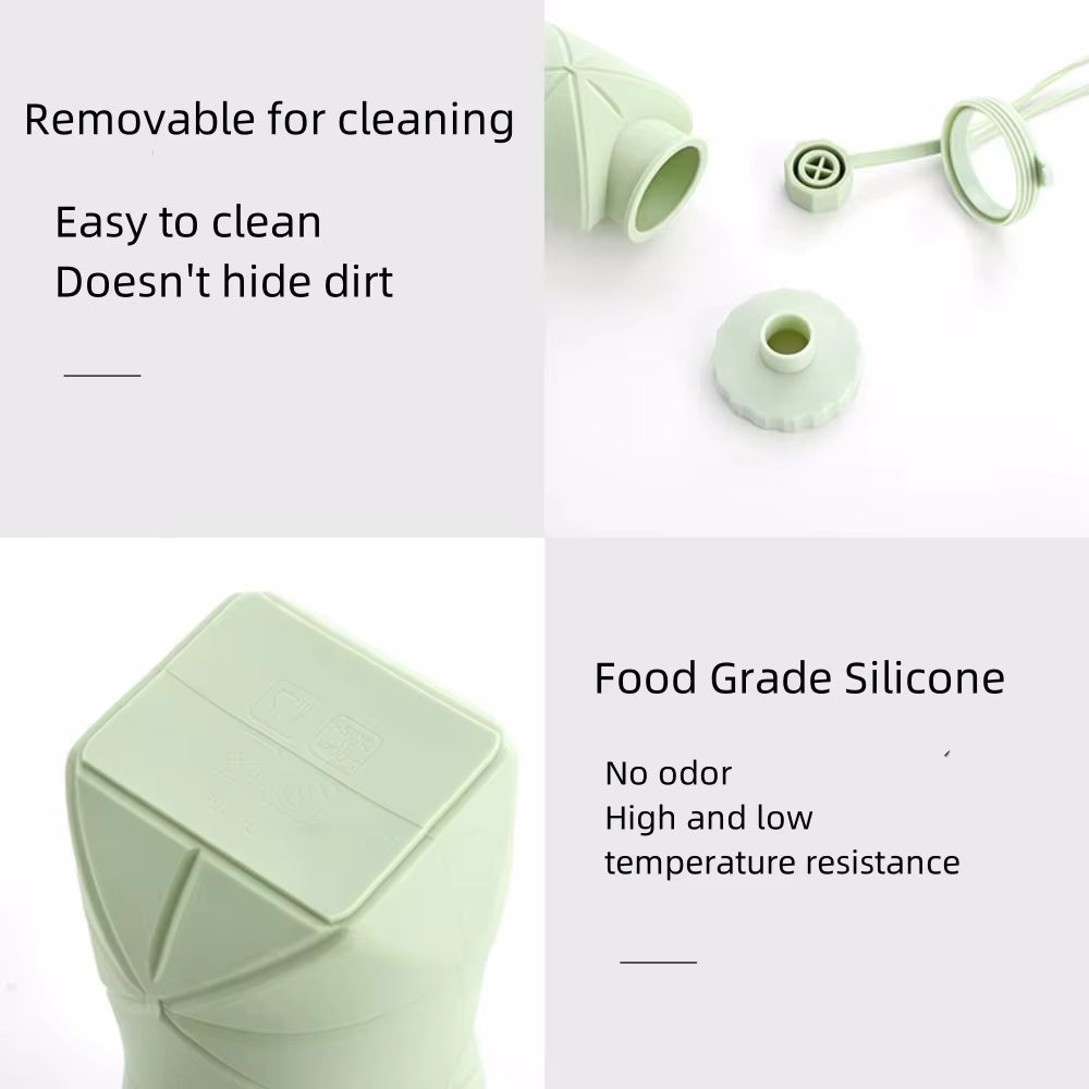 600Ml Silicone Folding Bottle Adult Portable Reusable Plastic Cups Outdoor Travel Gym Water Bottle Motivational Drinking Bottle