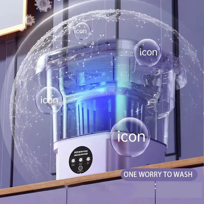 Portable Washing Machine 8L Small Foldable Spin Dryer Mini Laundry for Socks Underwear Home Shop Lightweight and Efficient