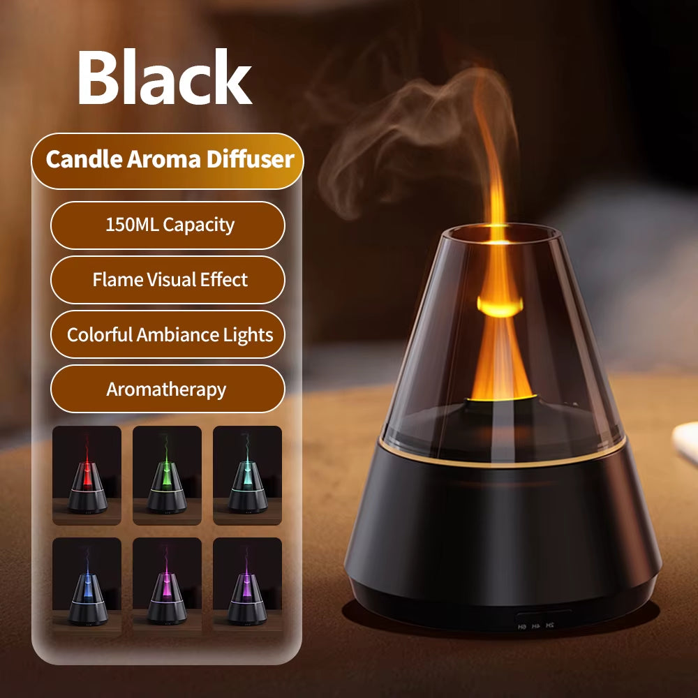 Simulated Flame Aroma Diffuser Bonfire Air Humidifier Ultrasonic Cool Mist Maker Fogger LED Essential Oil Lamp Diffuser