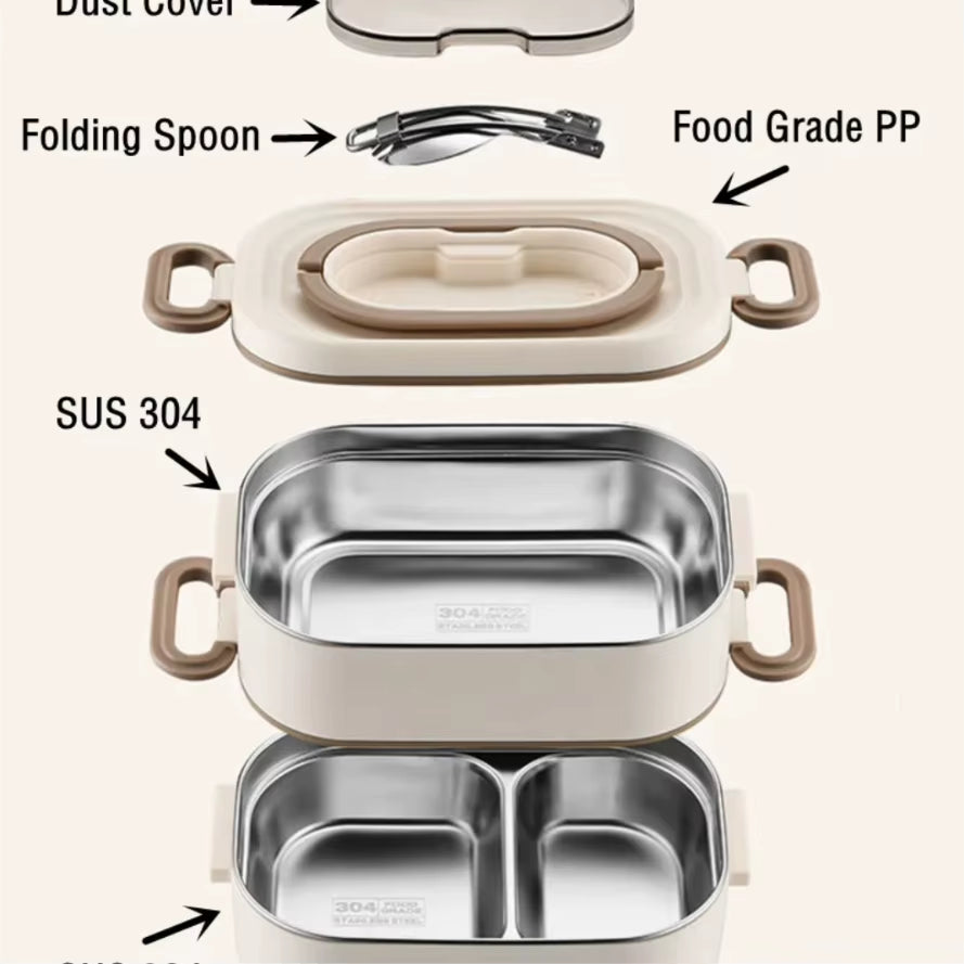 1500Ml Double Layers Stainless Steel 304 Thermal Lunch Box with Insulation Bag Leak-Proof Bento Box Adult Student Food Container