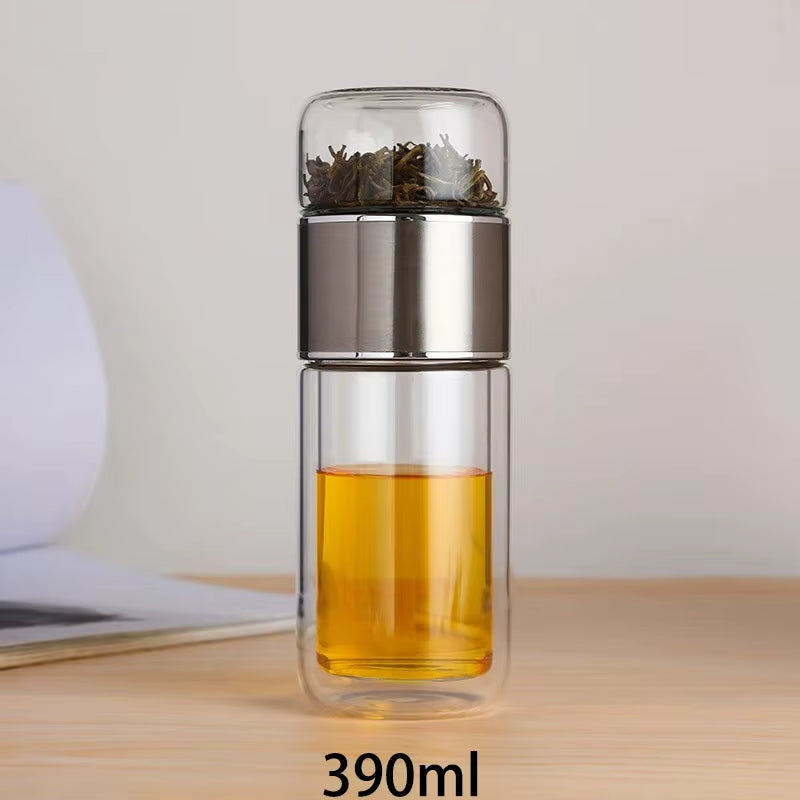 420ML Tea Cup Easy to Clean Glass Tea Cup with Double-Layer Tea Infuser Tea Infuser Water Cup Suitable for Office Outdoor Travel
