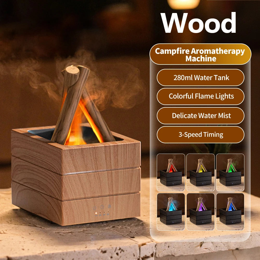 Simulated Flame Aroma Diffuser Bonfire Air Humidifier Ultrasonic Cool Mist Maker Fogger LED Essential Oil Lamp Diffuser