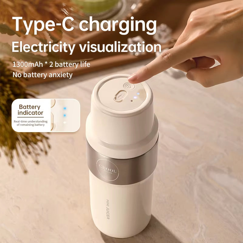 Insulated Juicer Double Layer Vacuum 304 Stainless Steel Juicers 350Ml USB Charge Portable 26 Blades Strong Power Freesh Juicer