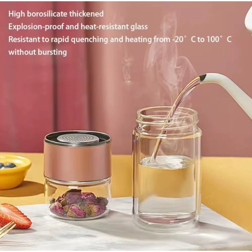420ML Tea Cup Easy to Clean Glass Tea Cup with Double-Layer Tea Infuser Tea Infuser Water Cup Suitable for Office Outdoor Travel