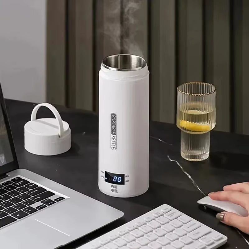 500ML Electric Kettles Portable Tea Coffee Kettle Travel Boil Water Thermal Cup Anti-Scald Water Bottle English Menu