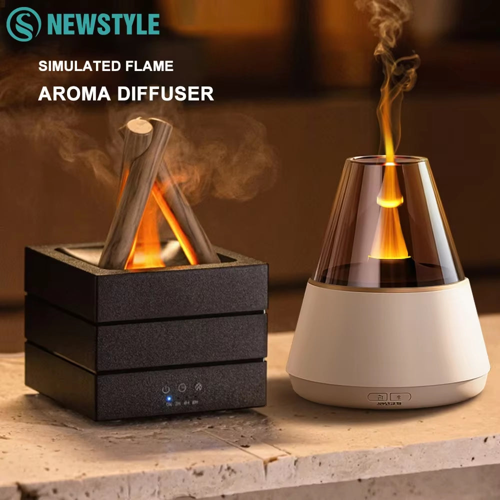 Simulated Flame Aroma Diffuser Bonfire Air Humidifier Ultrasonic Cool Mist Maker Fogger LED Essential Oil Lamp Diffuser