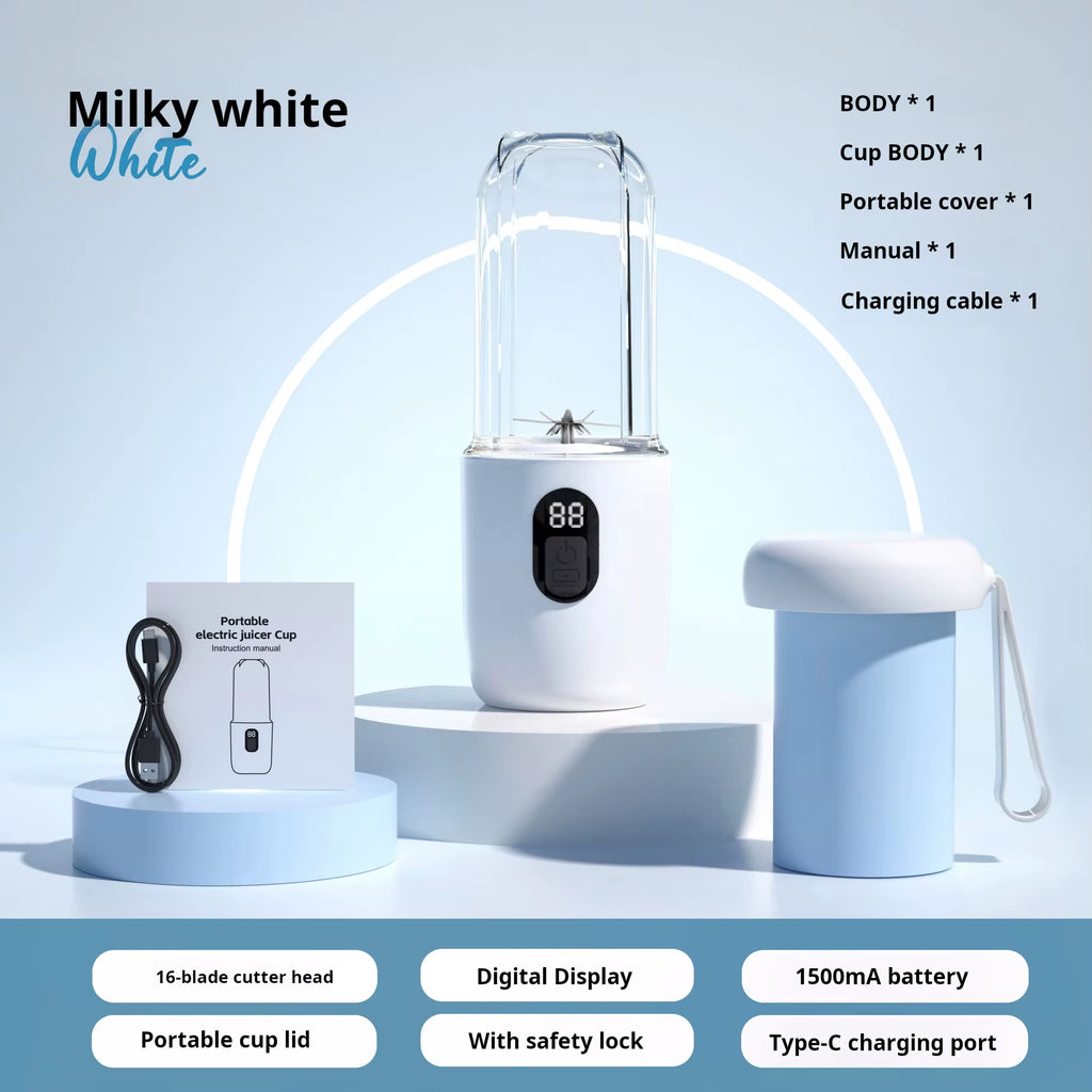 500ML Portable Blender with Lid Rechargeable Wireless Orange Juicer 16 Stainless Blades USB Smoothie Vegetables Fruits Mixer