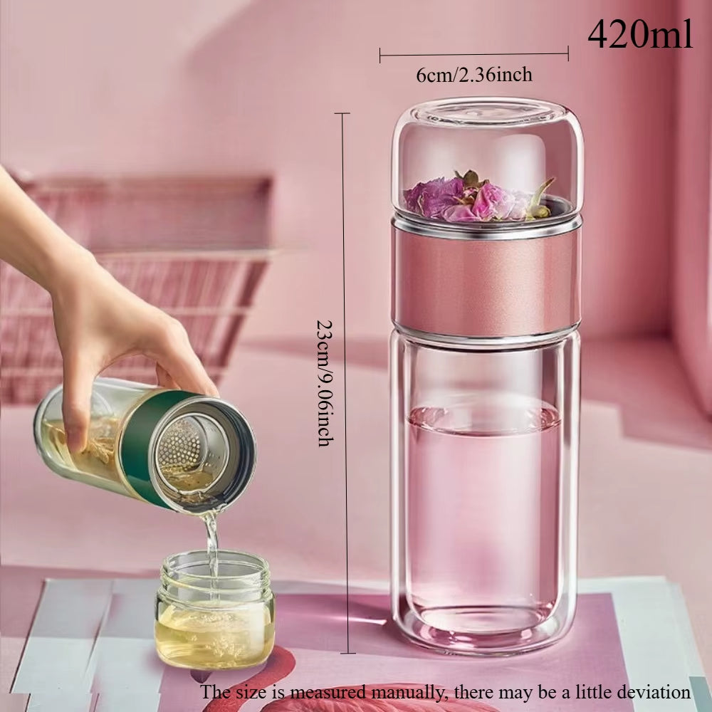 420ML Tea Cup Easy to Clean Glass Tea Cup with Double-Layer Tea Infuser Tea Infuser Water Cup Suitable for Office Outdoor Travel
