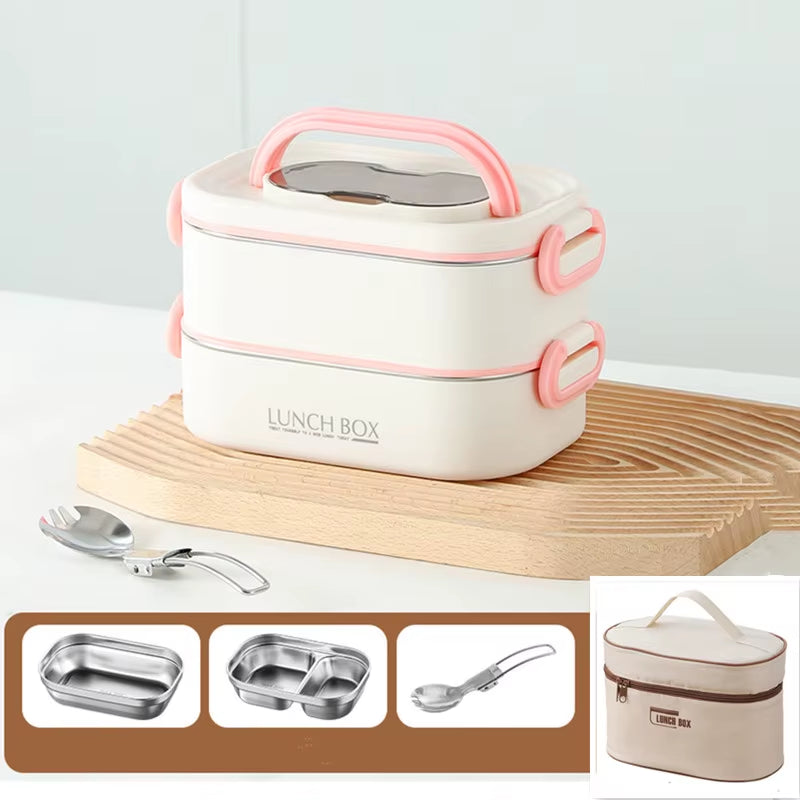 1500Ml Double Layers Stainless Steel 304 Thermal Lunch Box with Insulation Bag Leak-Proof Bento Box Adult Student Food Container