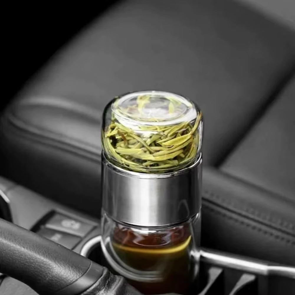 420ML Tea Cup Easy to Clean Glass Tea Cup with Double-Layer Tea Infuser Tea Infuser Water Cup Suitable for Office Outdoor Travel