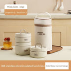 304 Stainless Steel Insulated Lunch Box with Storage Bag Portable Double-Layer Covered Lunch Box Office Student Sealed Lunch Box
