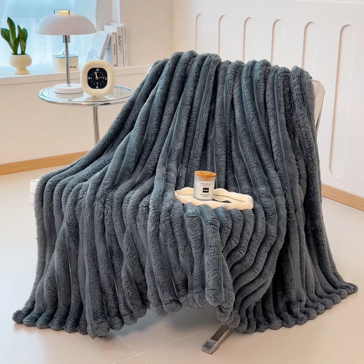 Solid Color Thickened Wide Striped Multifunctional Blanket, Can Be Used as Bed Sheet Cover Blanket, Nap Blanket, Pet Blanket