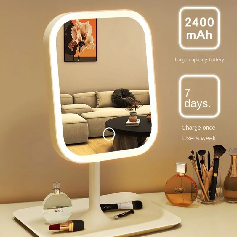 Niche Modern Desktop Vanity Mirror 3 Color Light LED Makeup Mirror Touching Mirror Women Bedroom Dressing Mirror