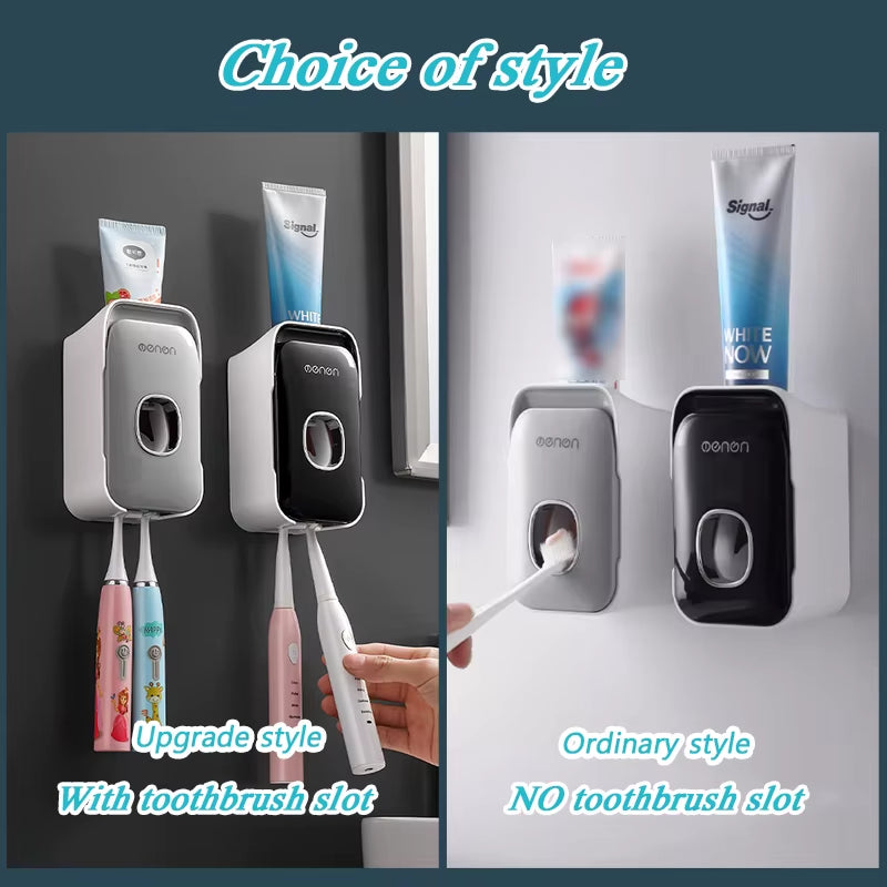 Automatic Toothpaste Dispenser Wall-Mounted Bathroom Toothpaste Squeezer Punch-Free Toothbrush Holder Rack Bathroom Acces
