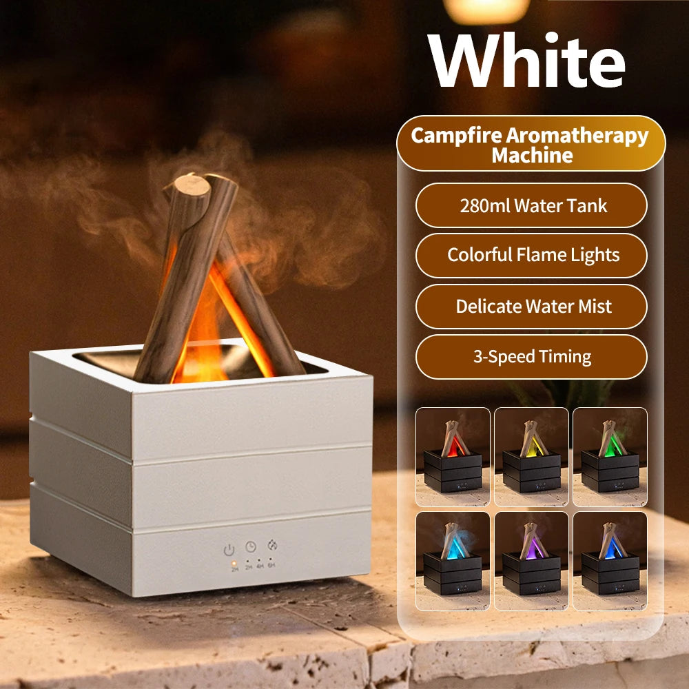 Simulated Flame Aroma Diffuser Bonfire Air Humidifier Ultrasonic Cool Mist Maker Fogger LED Essential Oil Lamp Diffuser